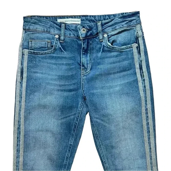 Anthropologie Pilcro & The Letterpress Silver Glitter Side Stripe Jeans 25 - Picture 3 of 9
